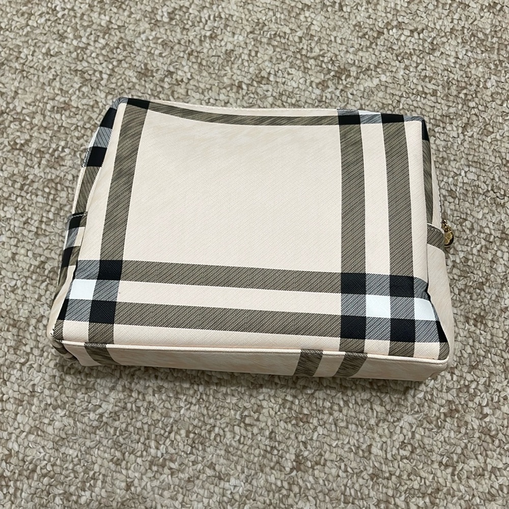 Tan with Black/Brown Stripes Cosmetic/Makeup💄Bag Medium Size